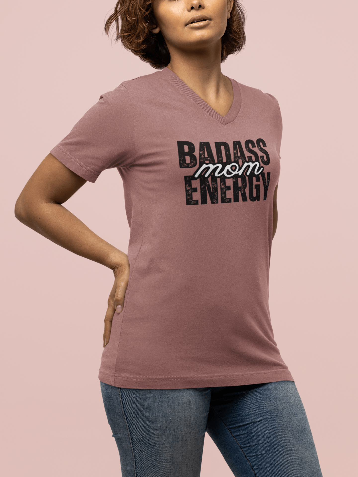Badass Mom Energy V-Neck T-Shirt - Billy