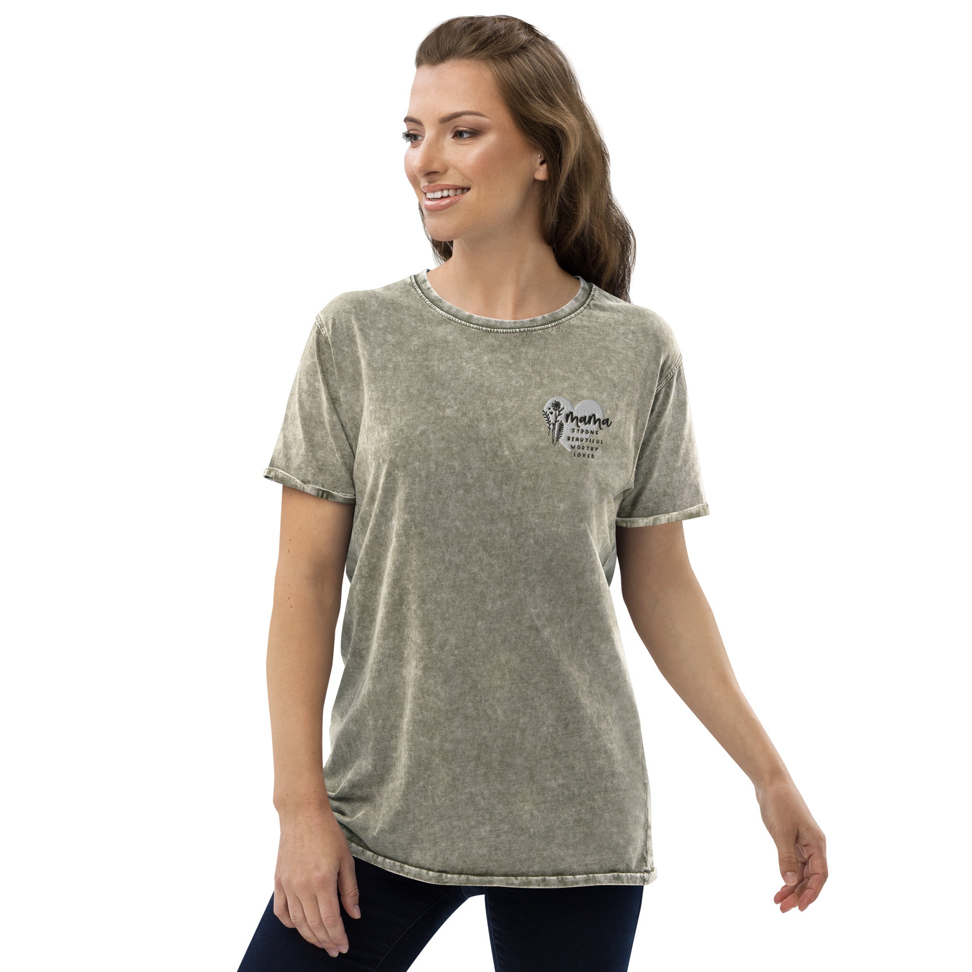 Mama Heart Embroidered Denim T-Shirt - Billy