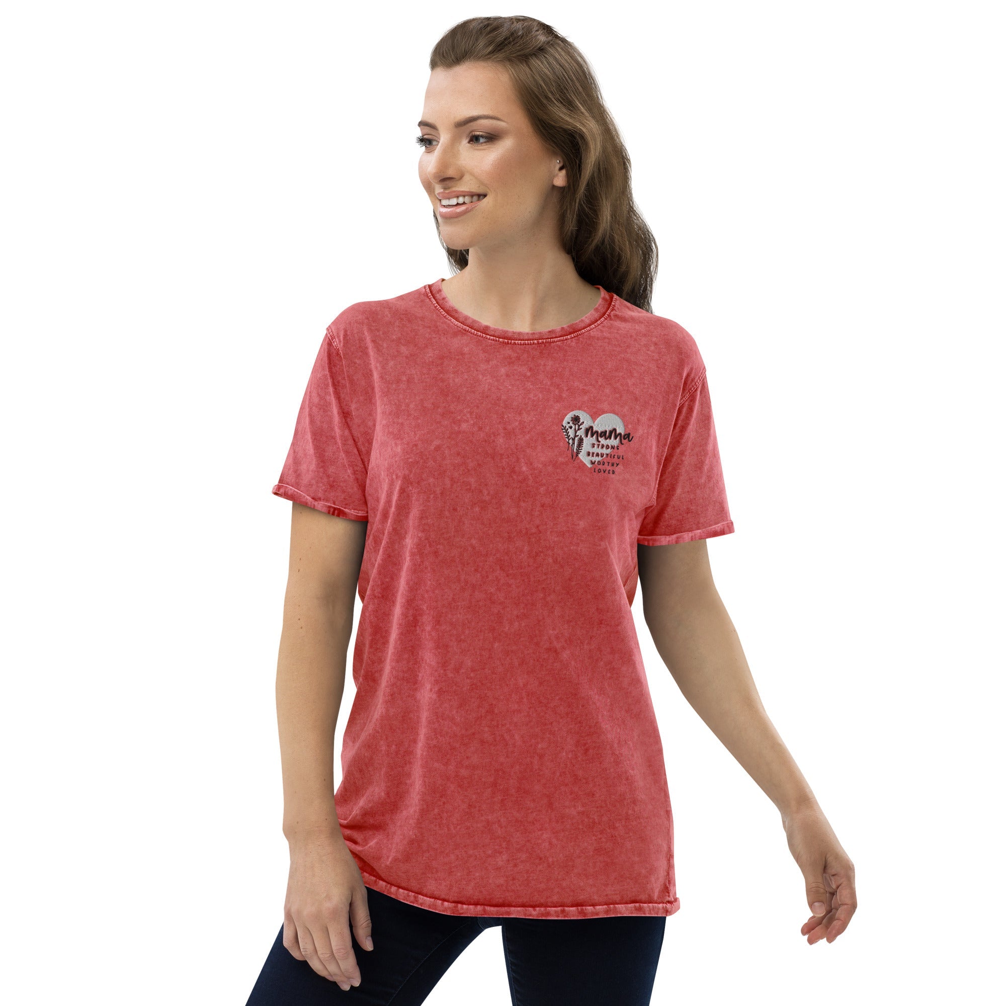 Mama Heart Embroidered Denim T-Shirt - Billy