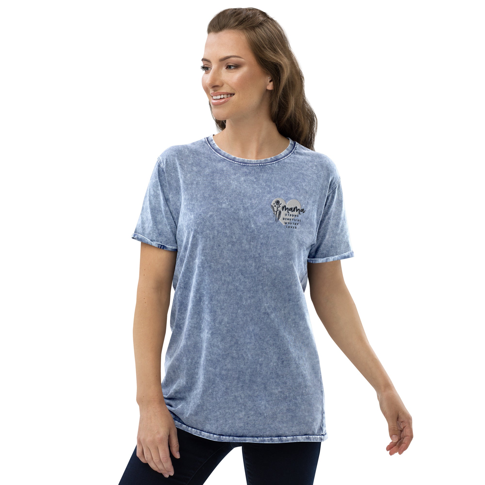 Mama Heart Embroidered Denim T-Shirt - Billy