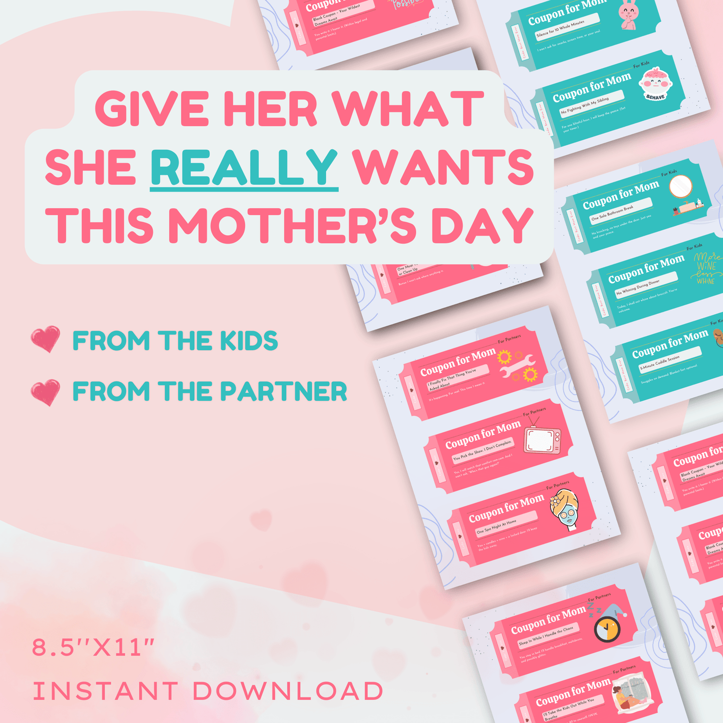 Mom Coupon Book Bundle – Printable Gift from Kids + Partner – Funny & Heartfelt – Digital Download - Billy
