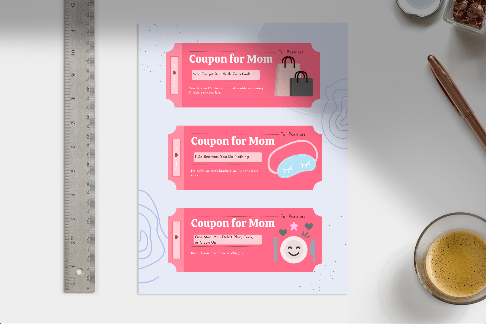 Mom Coupon Book Bundle – Printable Gift from Kids + Partner – Funny & Heartfelt – Digital Download - Billy