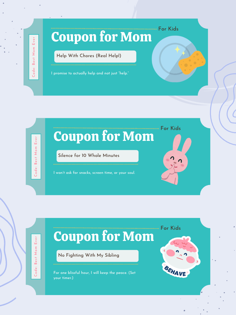 Mom Coupon Book Bundle – Printable Gift from Kids + Partner – Funny & Heartfelt – Digital Download - Billy