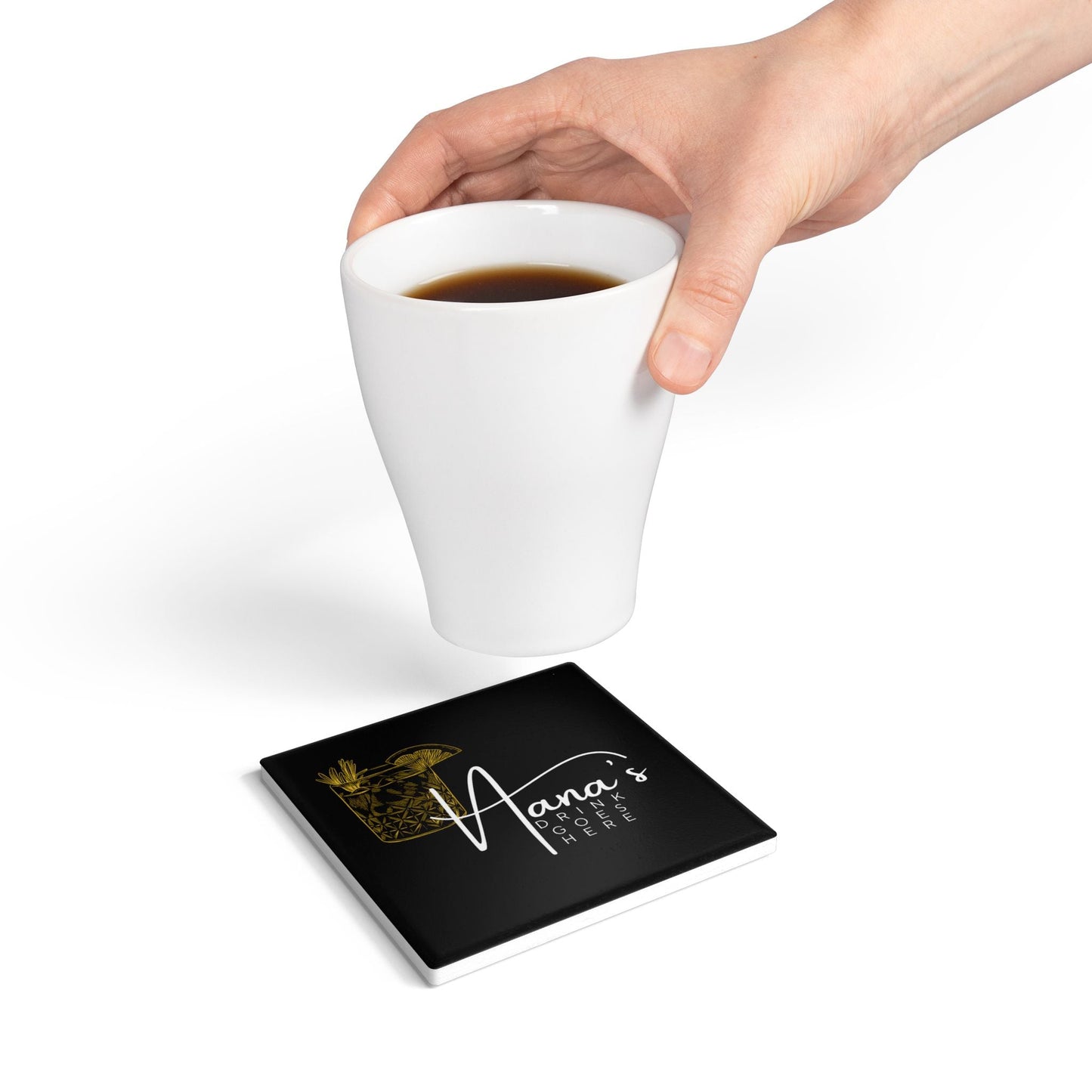 Nana’s Drink Goes Here Ceramic Coaster – Glam Black and Gold Design - Billy
