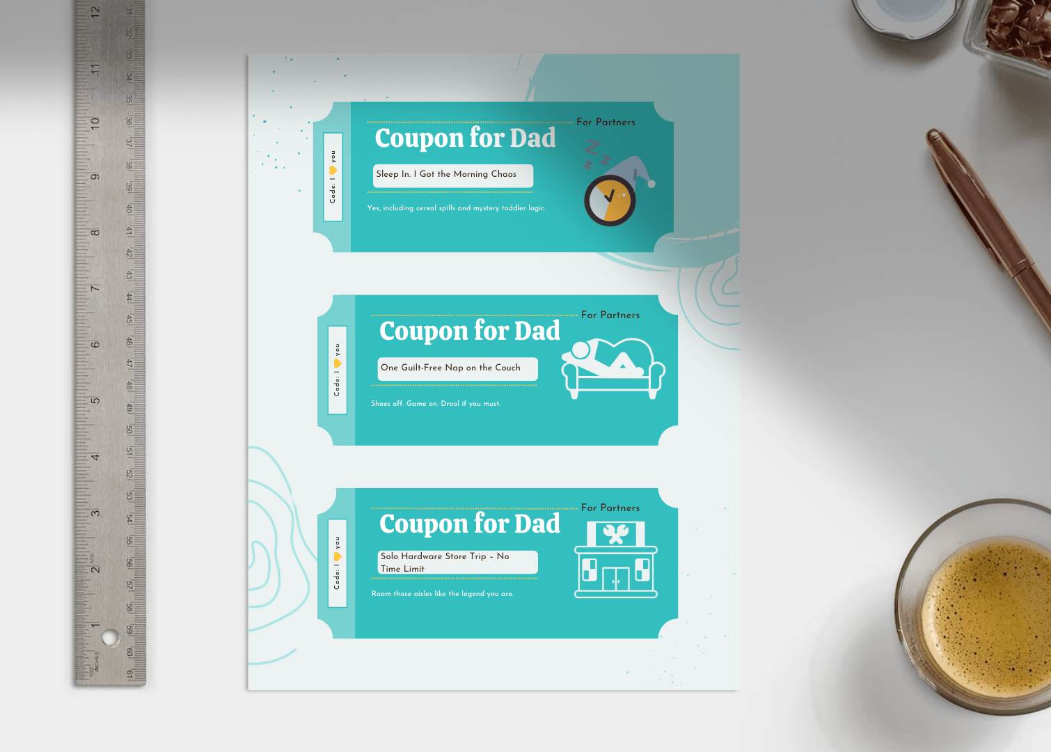 Printable Father’s Day Coupon Book Bundle – Funny Gift from Kids & Partner – Digital Download - Billy
